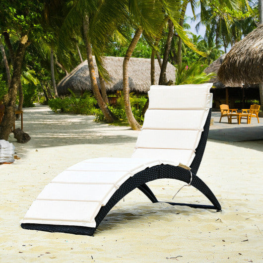 Folding Patio Rattan Lounge Cushioned Portable Chair