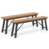 Outdoor Dining Table and Bench Set with Acacia Wood Top for Yard Garden Poolside