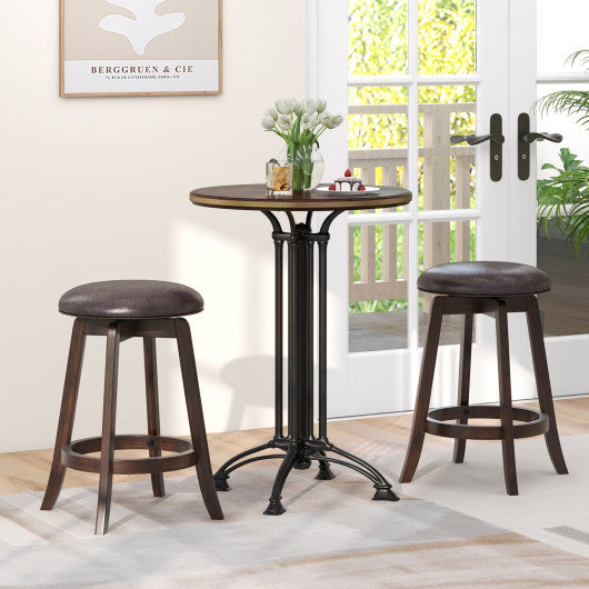 Set of 2 24/29 Inch Upholstered PU Leather Bar Stool with 360° Swivel Round Seat-24 Inch