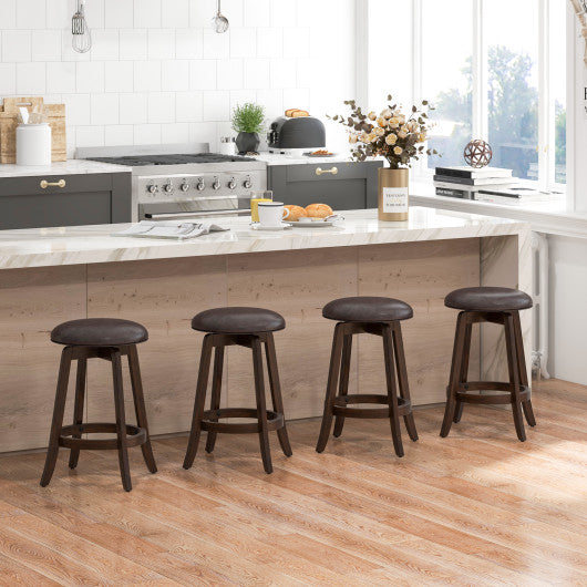 Set of 2 24/29 Inch Upholstered PU Leather Bar Stool with 360° Swivel Round Seat-24 Inch
