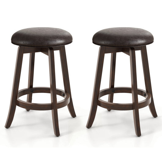 Set of 2 24/29 Inch Upholstered PU Leather Bar Stool with 360° Swivel Round Seat-24 Inch