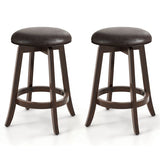 Set of 2 24/29 Inch Upholstered PU Leather Bar Stool with 360° Swivel Round Seat-24 Inch