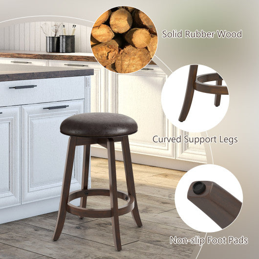 Set of 2 24/29 Inch Upholstered PU Leather Bar Stool with 360° Swivel Round Seat-24 Inch
