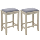 2 Pieces 25 Inch Upholstered Bar Stool Set with Solid Rubber Wood Frame and Footrest-Griege