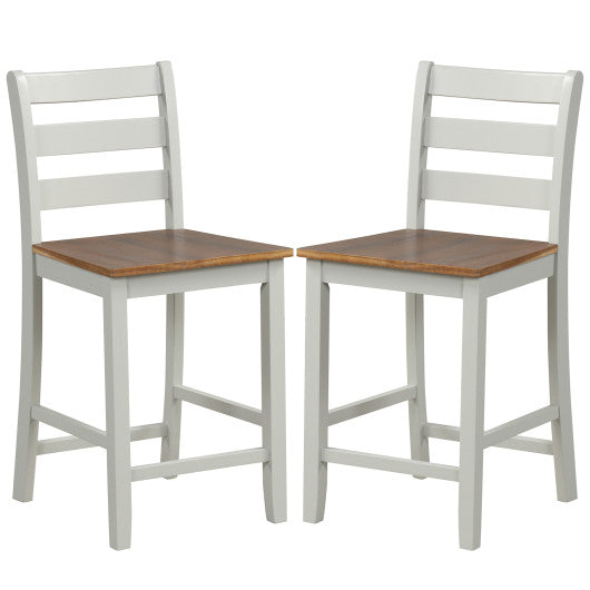 Set of 2 Counter Bar Stool with Inclined Backrest and Footrest-Gray