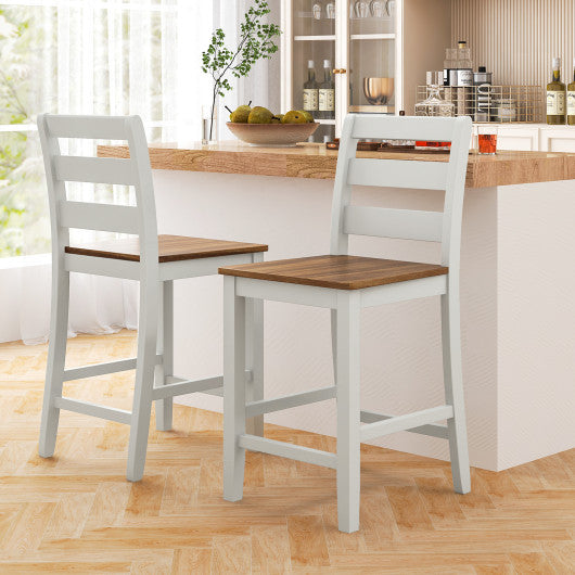 Set of 2 Counter Bar Stool with Inclined Backrest and Footrest-Gray