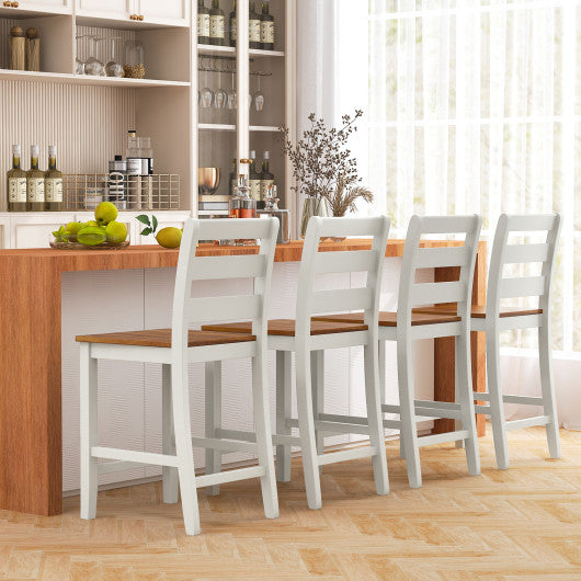 Set of 2 Counter Bar Stool with Inclined Backrest and Footrest-Gray