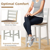 Set of 2 Counter Bar Stool with Inclined Backrest and Footrest-Gray