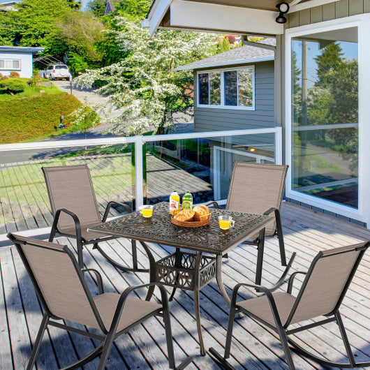 Set of 2 Heavy-Duty Metal Patio Rocking Chair with Breathable Seat Fabric-Brown
