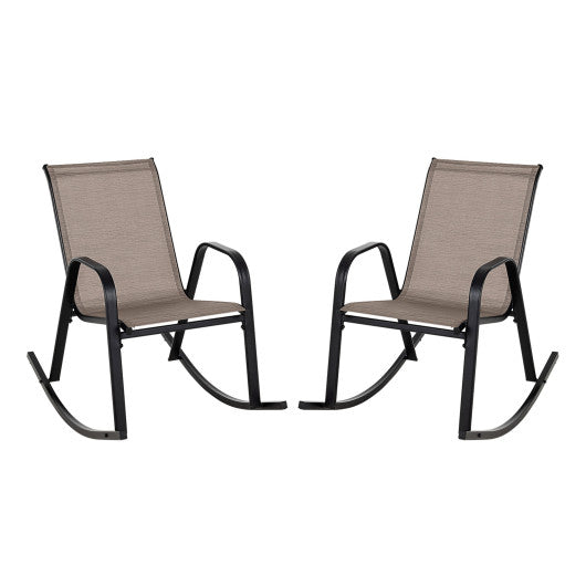 Set of 2 Heavy-Duty Metal Patio Rocking Chair with Breathable Seat Fabric-Brown