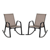 Set of 2 Heavy-Duty Metal Patio Rocking Chair with Breathable Seat Fabric-Brown