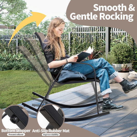 Set of 2 Heavy-Duty Metal Patio Rocking Chair with Breathable Seat Fabric-Brown