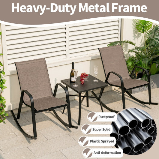 Set of 2 Heavy-Duty Metal Patio Rocking Chair with Breathable Seat Fabric-Brown