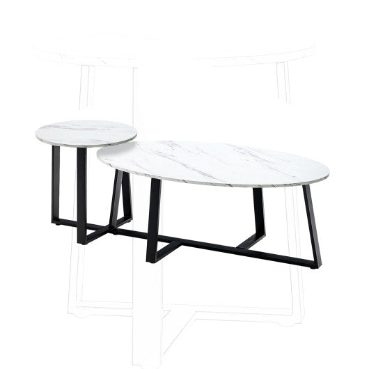 Set of 2 Modern Faux Marble Nesting Coffee Table Set with Oval and Round Table-White