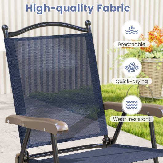 Set of 2 Patio Folding Sling Back Camping Deck Chairs-Navy