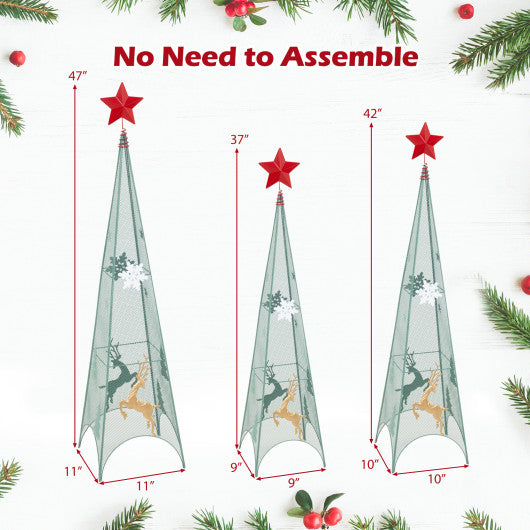 3/3.5/4 Feet Set of 3 Tower Shaped Christmas Trees with Removable Star Toppers