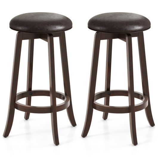 Set of 2 24/29 Inch Upholstered PU Leather Bar Stool with 360° Swivel Round Seat-29 inches