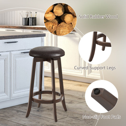 Set of 2 24/29 Inch Upholstered PU Leather Bar Stool with 360° Swivel Round Seat-29 inches