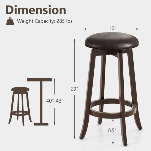 Set of 2 24/29 Inch Upholstered PU Leather Bar Stool with 360° Swivel Round Seat-29 inches