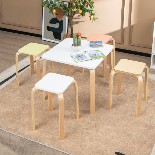 Set of 4 Colorful Square Stools with Anti-slip Felt Mats-Multicolor