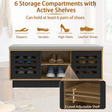 Shoe Bench with 6 Storage Compartments and 3 Adjustable Shelves-Natural