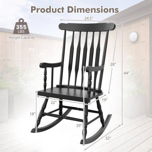 Outdoor Rocking Chair with Slatted Backrest-Black