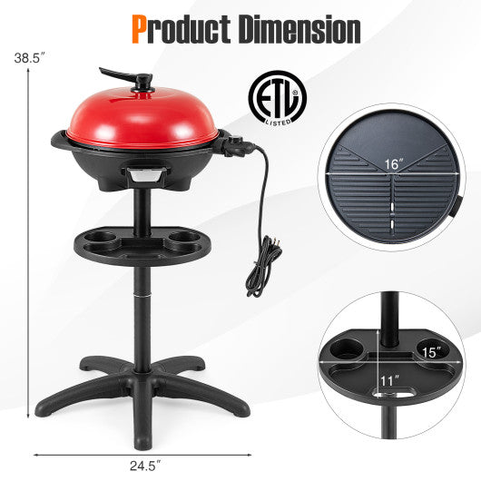 1350 W Outdoor Electric BBQ Grill with Removable Stand Easy to Install-Red