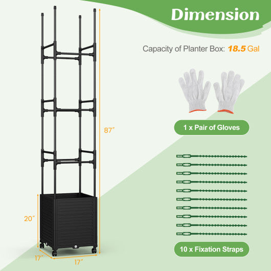 Raised Garden Bed with Obelisk Trellis and 3 Heights & Detachable PE-Coated Metal Tubes-Black