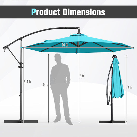 10 Feet Offset Hanging Umbrella with Base and Infinite Tilt-Turquoise