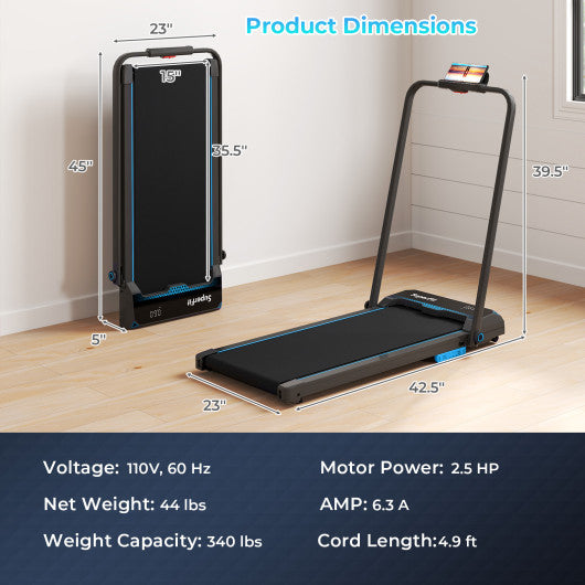 3 in 1 Folding Treadmill with Remote Control and LED Display-Blue