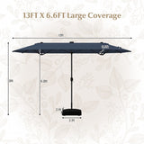 13FT Double-sided Patio Umbrella with Solar Lights for Garden Pool Backyard-Navy