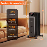 1500W Oil Filled Radiator Heater with Remote Control 3 Modes 24H Timer-Black