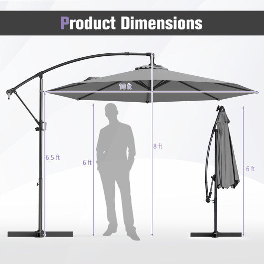 10 Feet Offset Hanging Umbrella with Base and Infinite Tilt-Gray