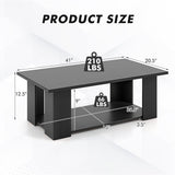 Large 36/41 Inch 2-tier Wooden Modern Coffee Table with Storage Shelf-Black