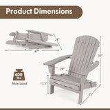 1 Piece Folding Adirondack Chair with High Backrest and Wide Armrests-Gray