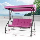 3 Seat Outdoor Porch Swing with Adjustable Canopy-Wine