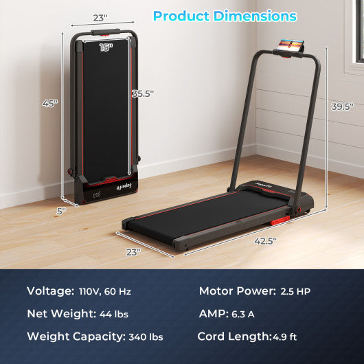 3 in 1 Folding Treadmill with Remote Control and LED Display-Red