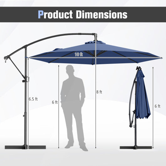 10 Feet Offset Hanging Umbrella with Base and Infinite Tilt-Navy