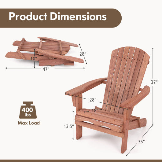 1 Piece Folding Adirondack Chair with High Backrest and Wide Armrests-Brown