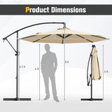 10 Feet Offset Hanging Umbrella with Base and Infinite Tilt-Beige