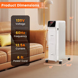 1500W Oil Filled Radiator Heater with Remote Control 3 Modes 24H Timer-White