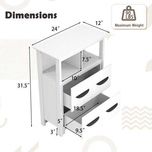 24 Inch Floor Cabinet with 2 Open Compartments and 2 Drawers-White