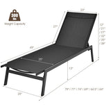 Outdoor Reclining Chaise Lounge Chair with 6-Position Adjustable Back-Black