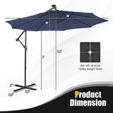 10 Feet Patio Solar Powered Cantilever Umbrella with Tilting System-Navy