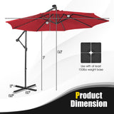 10 Feet Patio Solar Powered Cantilever Umbrella with Tilting System-Red