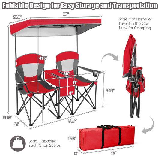 Portable Folding Camping Canopy Chairs with Cup Holder-Red