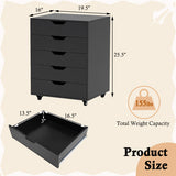 5 Drawer Mobile File Cabinet with Wheels for Living Room-Black