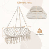 Hand-Woven Rope Hanging Chair with Thick Cushion and Folding Metal Frame-Beige