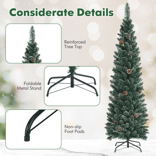 Snowy Artificial Pencil Christmas Tree with Pine Cones-5 ft