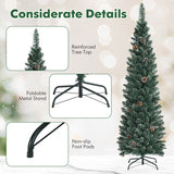 Snowy Artificial Pencil Christmas Tree with Pine Cones-5 ft